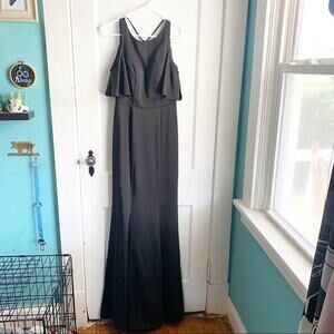 Kleinfeld Satin Formal Cold Shoulder Maxi Dress Strappy Back Black Bridesmaid 2